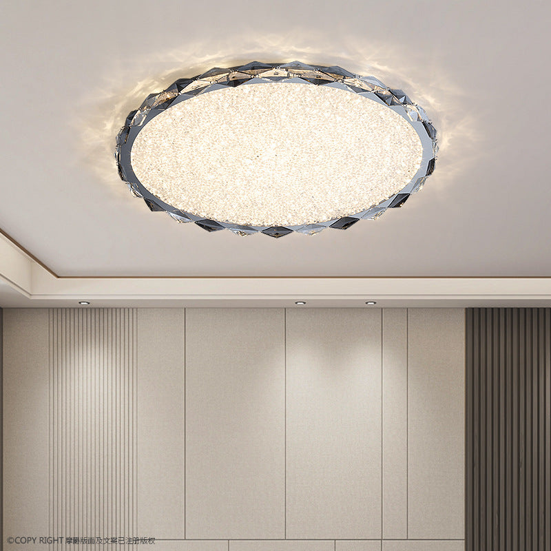 Modern Luxury Crystal &amp; Metal Round LED Flush Mount Ceiling Light For Bedroom &amp; Living Room