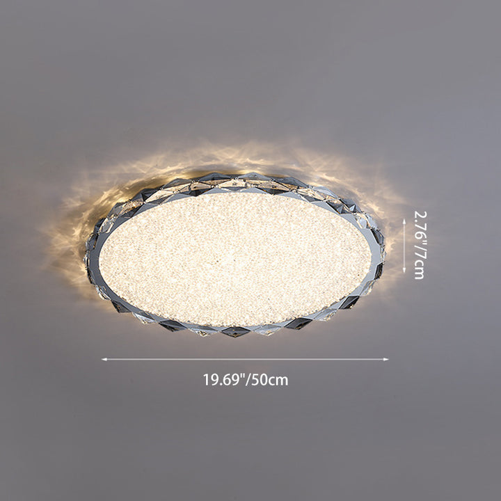 Modern Luxury Crystal &amp; Metal Round LED Flush Mount Ceiling Light For Bedroom &amp; Living Room