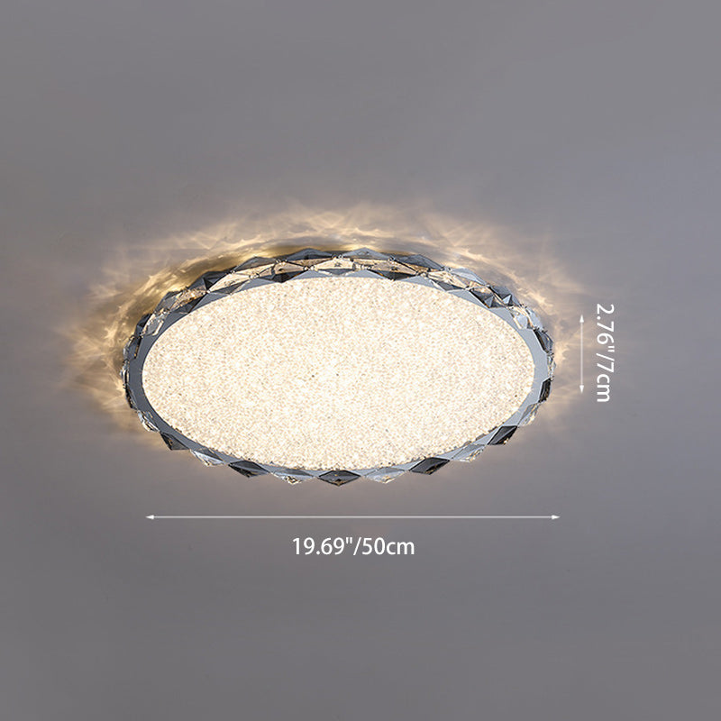 Lustre de plafond LED rond en cristal et métal moderne pour chambre et salon 
