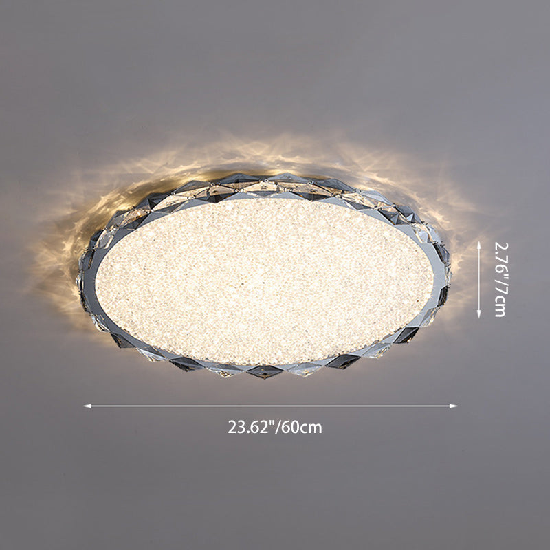 Modern Luxury Crystal &amp; Metal Round LED Flush Mount Ceiling Light For Bedroom &amp; Living Room