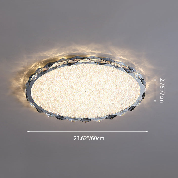 Modern Luxury Crystal &amp; Metal Round LED Flush Mount Ceiling Light For Bedroom &amp; Living Room