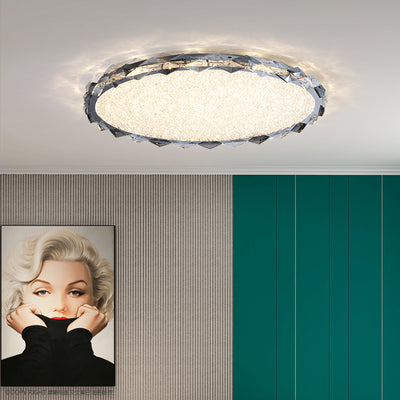 Lustre de plafond LED rond en cristal et métal moderne pour chambre et salon 