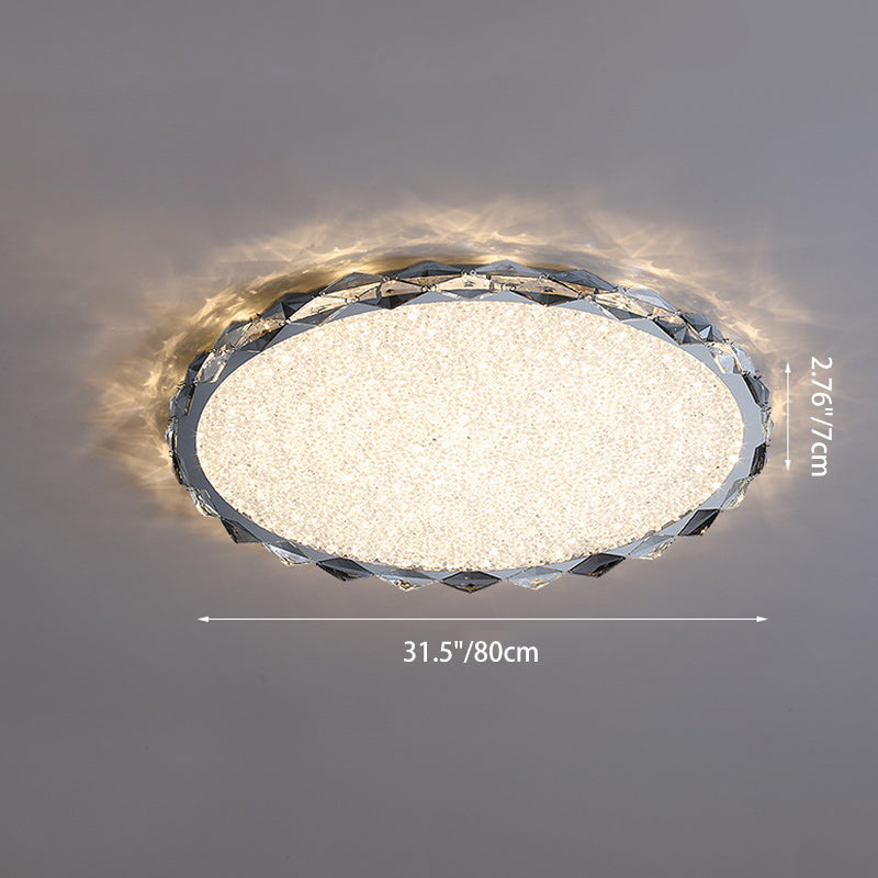 Modern Luxury Crystal &amp; Metal Round LED Flush Mount Ceiling Light For Bedroom &amp; Living Room