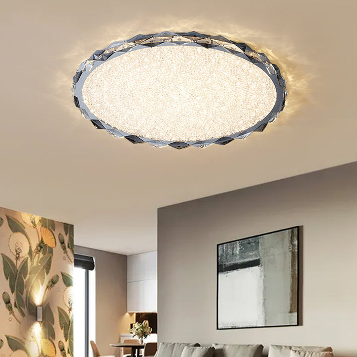 Modern Luxury Crystal &amp; Metal Round LED Flush Mount Ceiling Light For Bedroom &amp; Living Room