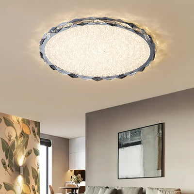 Lustre de plafond LED rond en cristal et métal moderne pour chambre et salon 