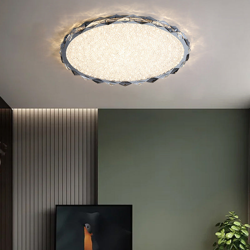 Modern Luxury Crystal &amp; Metal Round LED Flush Mount Ceiling Light For Bedroom &amp; Living Room