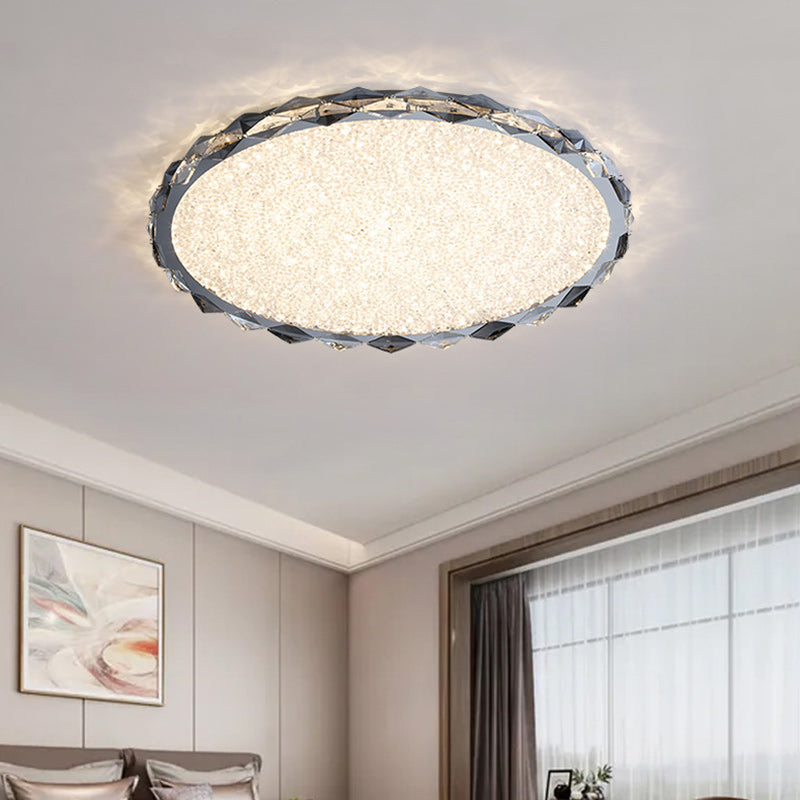 Modern Luxury Crystal &amp; Metal Round LED Flush Mount Ceiling Light For Bedroom &amp; Living Room