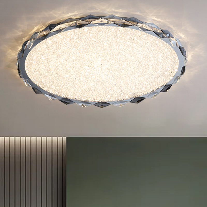 Modern Luxury Crystal &amp; Metal Round LED Flush Mount Ceiling Light For Bedroom &amp; Living Room