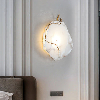 Modern Luxury Brass & Marble Irregular Round LED Wall Sconce Lamp For Bedroom & Living Room