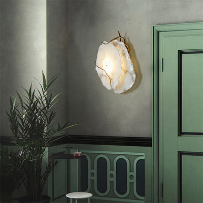 Modern Luxury Brass & Marble Irregular Round LED Wall Sconce Lamp For Bedroom & Living Room