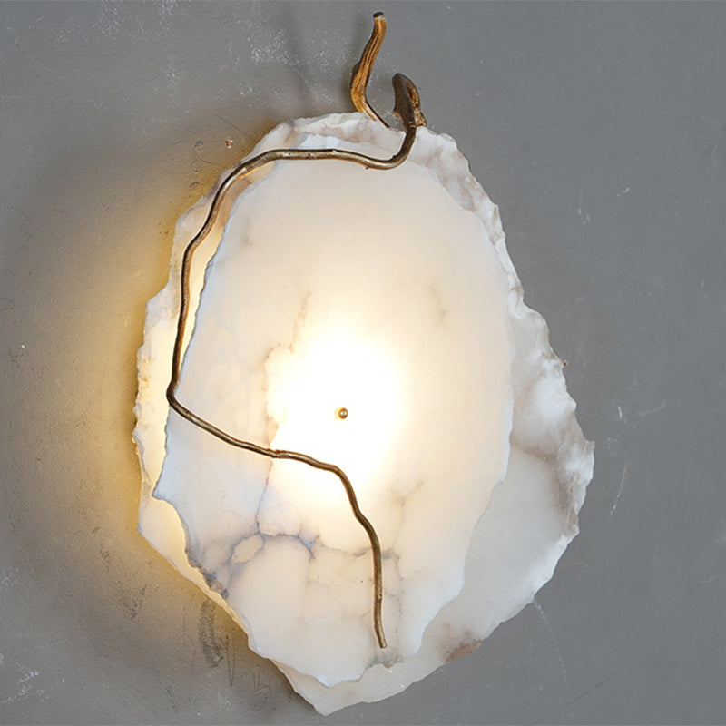 Modern Luxury Brass & Marble Irregular Round LED Wall Sconce Lamp For Bedroom & Living Room