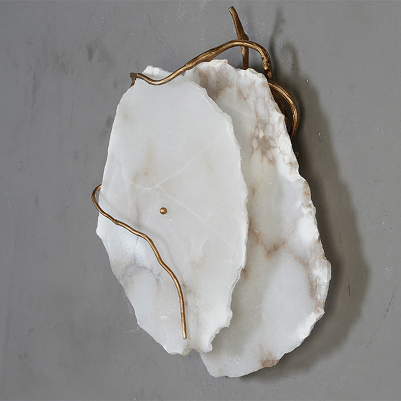 Modern Luxury Brass & Marble Irregular Round LED Wall Sconce Lamp For Bedroom & Living Room