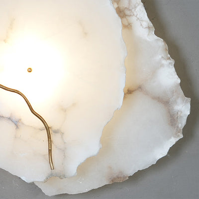 Modern Luxury Brass & Marble Irregular Round LED Wall Sconce Lamp For Bedroom & Living Room