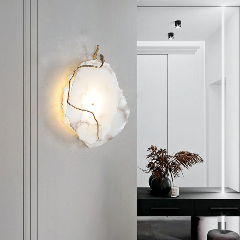 Modern Luxury Brass & Marble Irregular Round LED Wall Sconce Lamp For Bedroom & Living Room