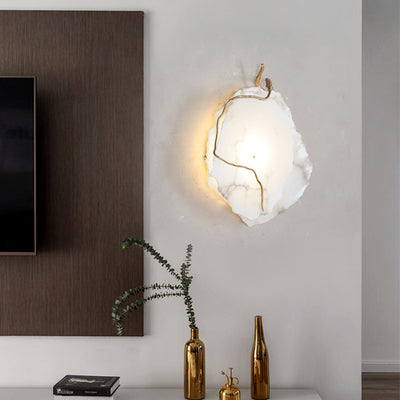 Modern Luxury Brass & Marble Irregular Round LED Wall Sconce Lamp For Bedroom & Living Room
