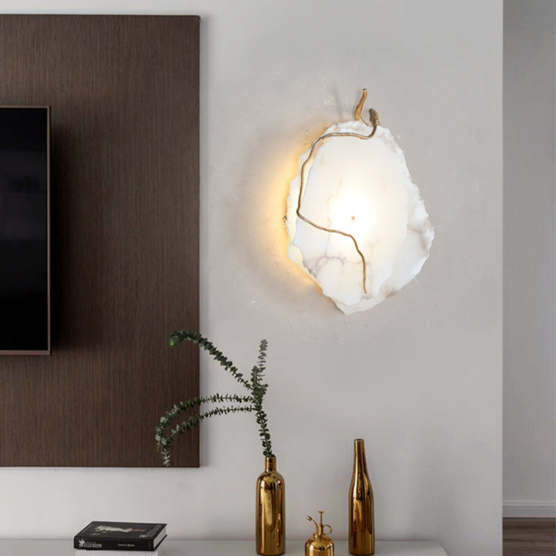 Modern Luxury Brass & Marble Irregular Round LED Wall Sconce Lamp For Bedroom & Living Room