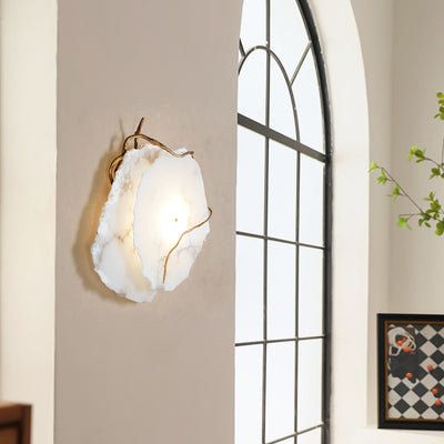 Modern Luxury Brass & Marble Irregular Round LED Wall Sconce Lamp For Bedroom & Living Room