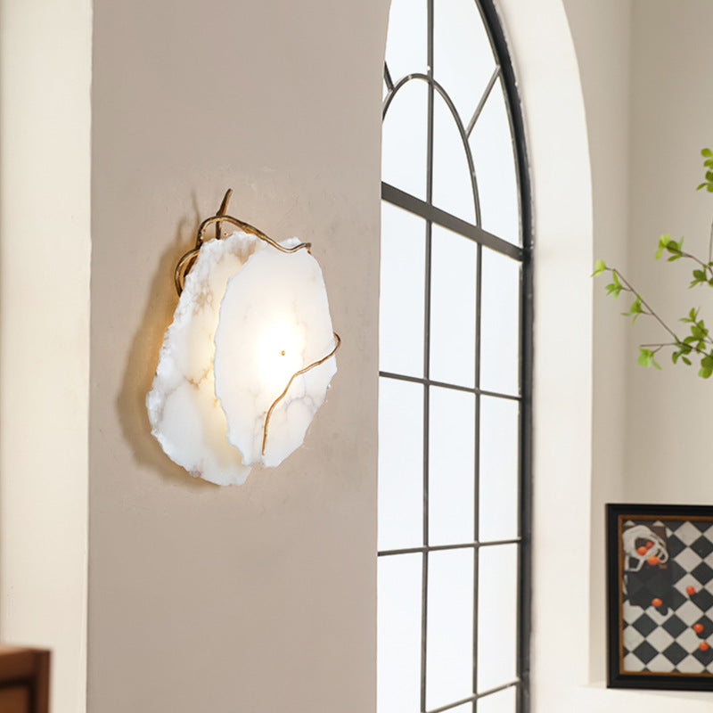 Modern Luxury Brass & Marble Irregular Round LED Wall Sconce Lamp For Bedroom & Living Room