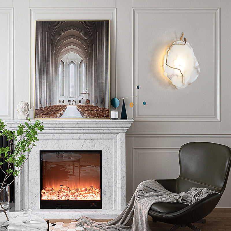 Modern Luxury Brass & Marble Irregular Round LED Wall Sconce Lamp For Bedroom & Living Room