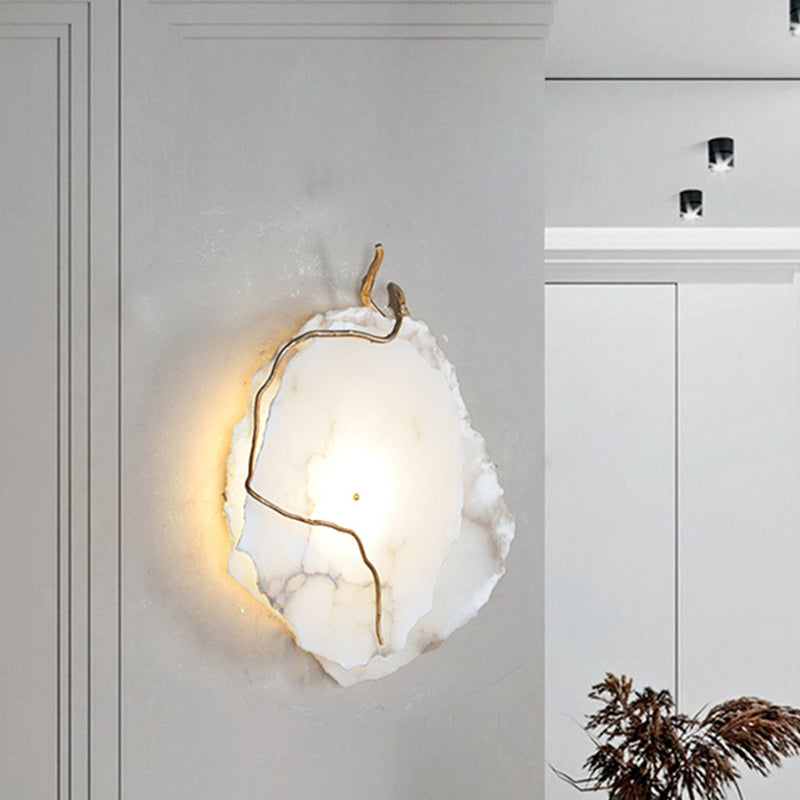 Modern Luxury Brass & Marble Irregular Round LED Wall Sconce Lamp For Bedroom & Living Room