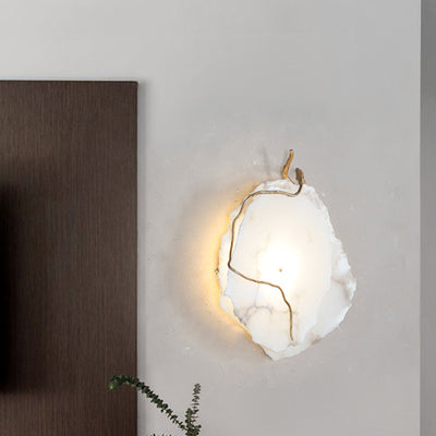 Modern Luxury Brass & Marble Irregular Round LED Wall Sconce Lamp For Bedroom & Living Room