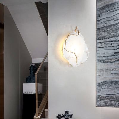 Modern Luxury Brass & Marble Irregular Round LED Wall Sconce Lamp For Bedroom & Living Room
