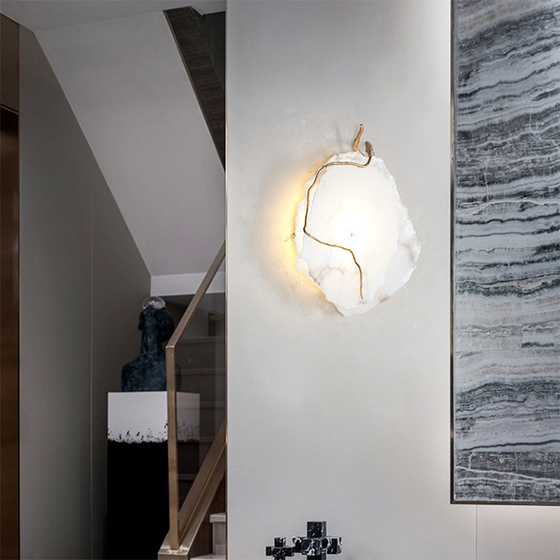 Modern Luxury Brass & Marble Irregular Round LED Wall Sconce Lamp For Bedroom & Living Room