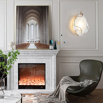 Modern Luxury Brass & Marble Irregular Round LED Wall Sconce Lamp For Bedroom & Living Room