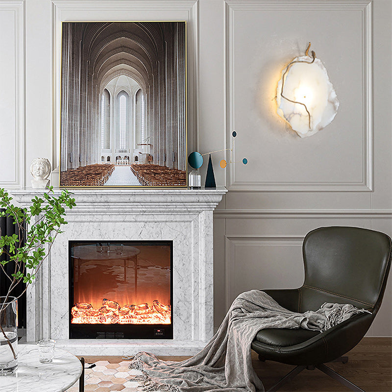 Modern Luxury Brass & Marble Irregular Round LED Wall Sconce Lamp For Bedroom & Living Room