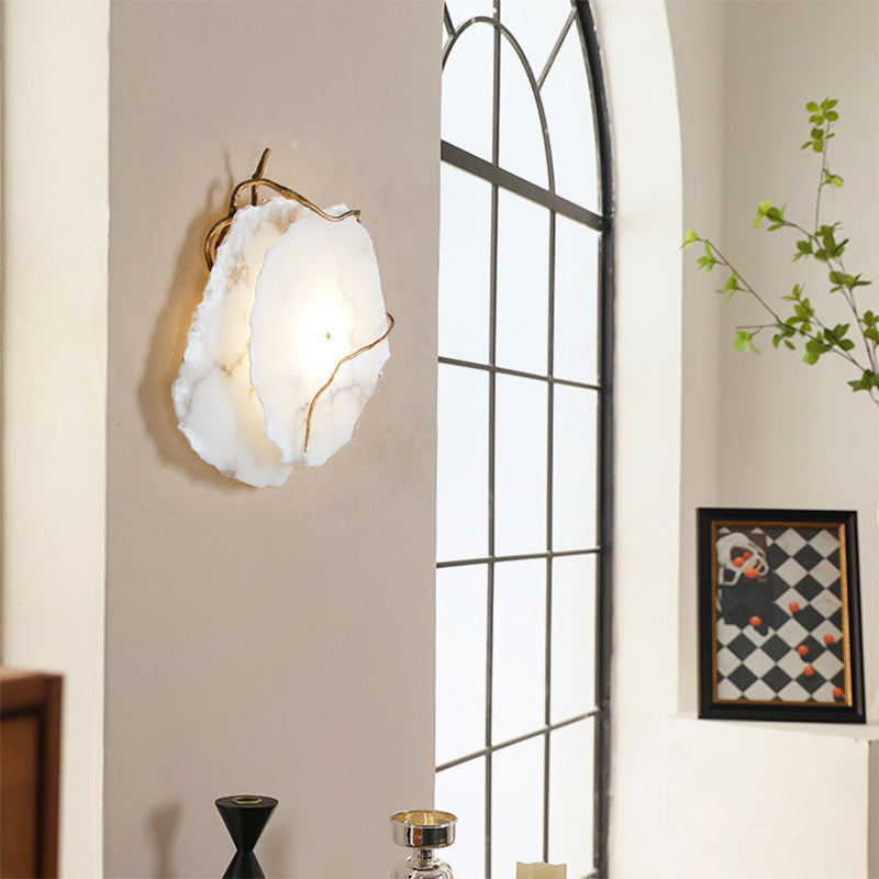 Modern Luxury Brass & Marble Irregular Round LED Wall Sconce Lamp For Bedroom & Living Room