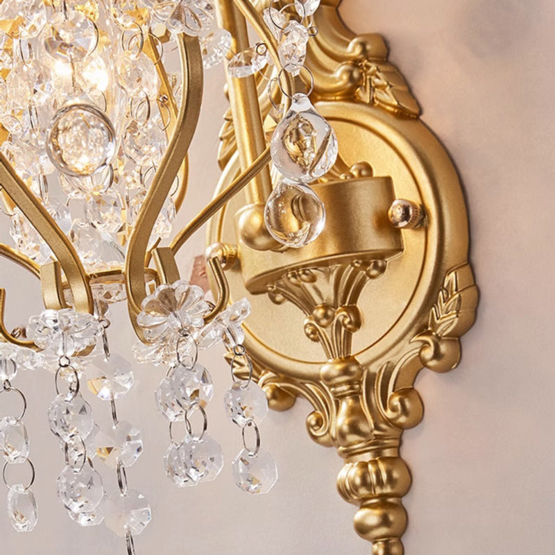 Traditional French Crystal & Iron Oval 1-Light Wall Sconce Lamp For Bedroom & Living Room