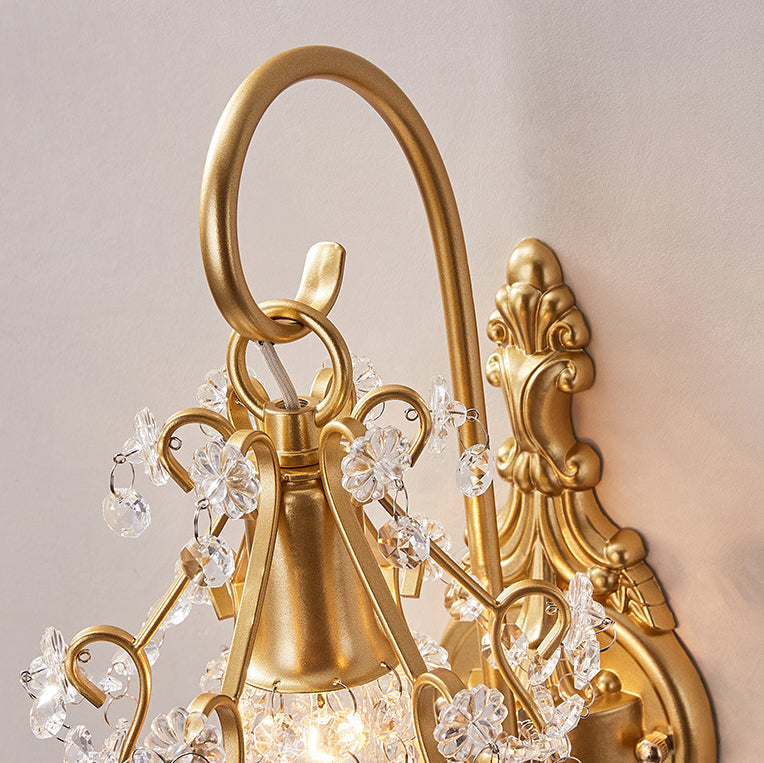 Traditional French Crystal & Iron Oval 1-Light Wall Sconce Lamp For Bedroom & Living Room