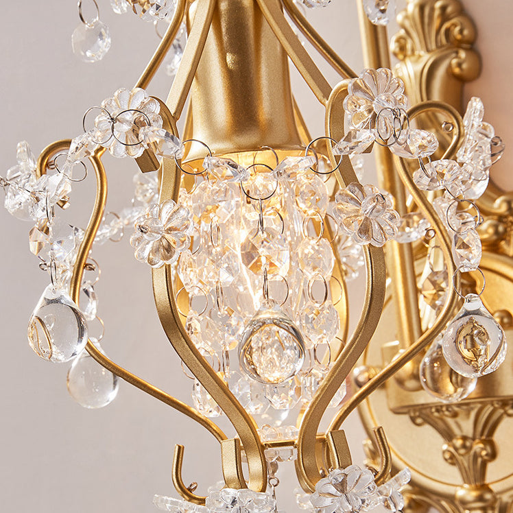 Traditional French Crystal & Iron Oval 1-Light Wall Sconce Lamp For Bedroom & Living Room