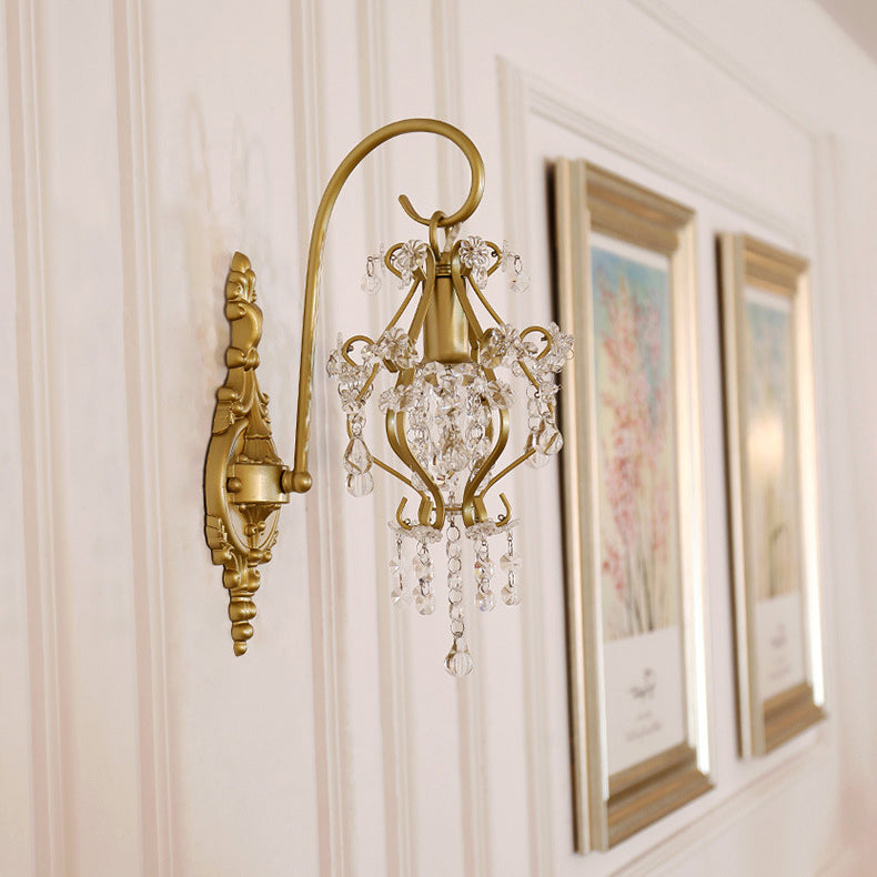 Traditional French Crystal & Iron Oval 1-Light Wall Sconce Lamp For Bedroom & Living Room