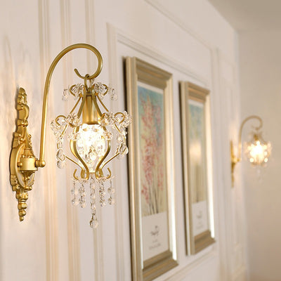Traditional French Crystal & Iron Oval 1-Light Wall Sconce Lamp For Bedroom & Living Room