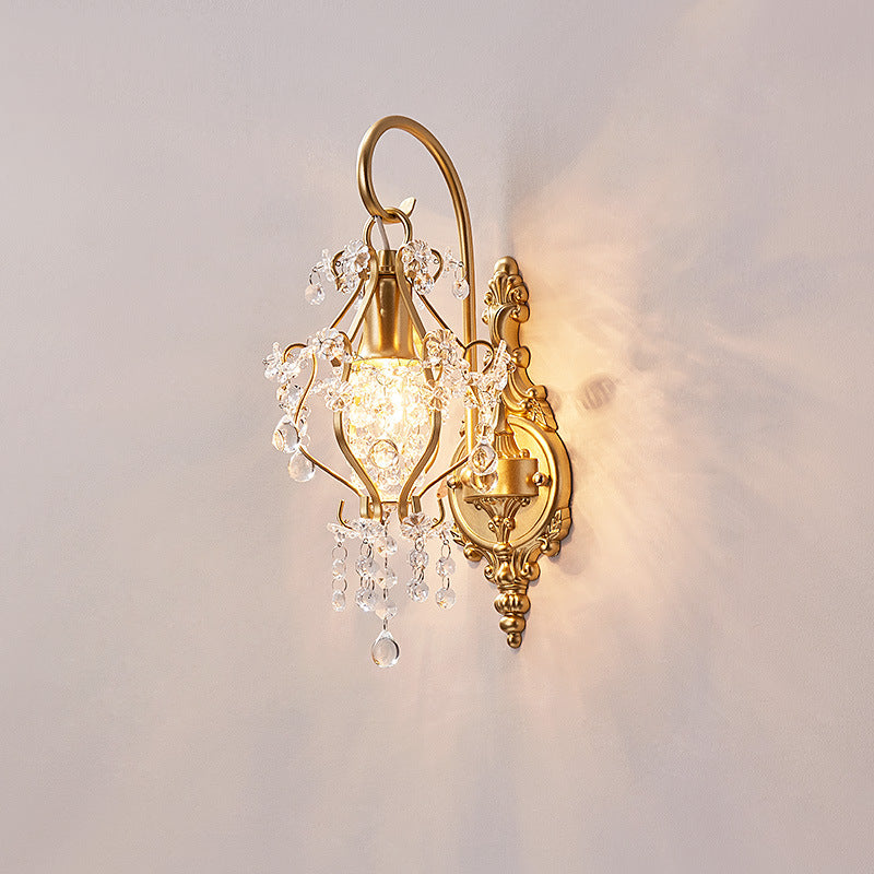 Traditional French Crystal & Iron Oval 1-Light Wall Sconce Lamp For Bedroom & Living Room