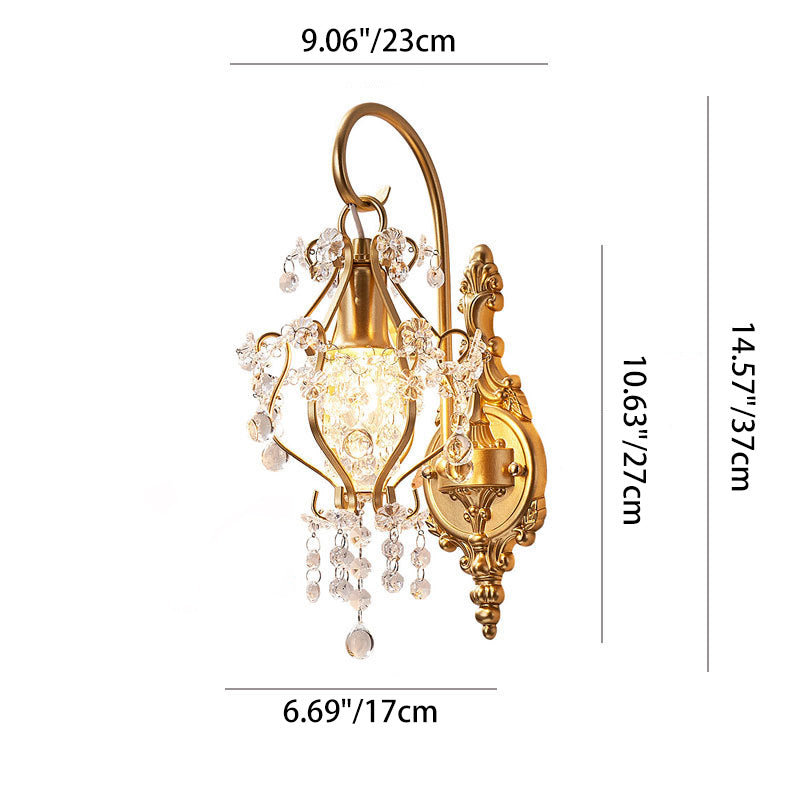 Traditional French Crystal & Iron Oval 1-Light Wall Sconce Lamp For Bedroom & Living Room