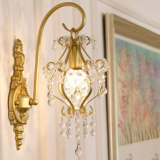 Traditional French Crystal & Iron Oval 1-Light Wall Sconce Lamp For Bedroom & Living Room