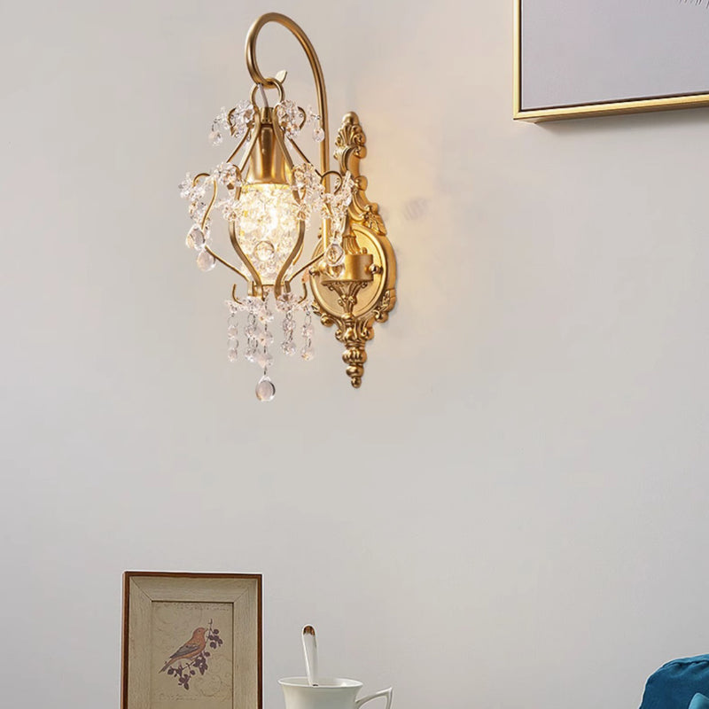 Traditional French Crystal & Iron Oval 1-Light Wall Sconce Lamp For Bedroom & Living Room
