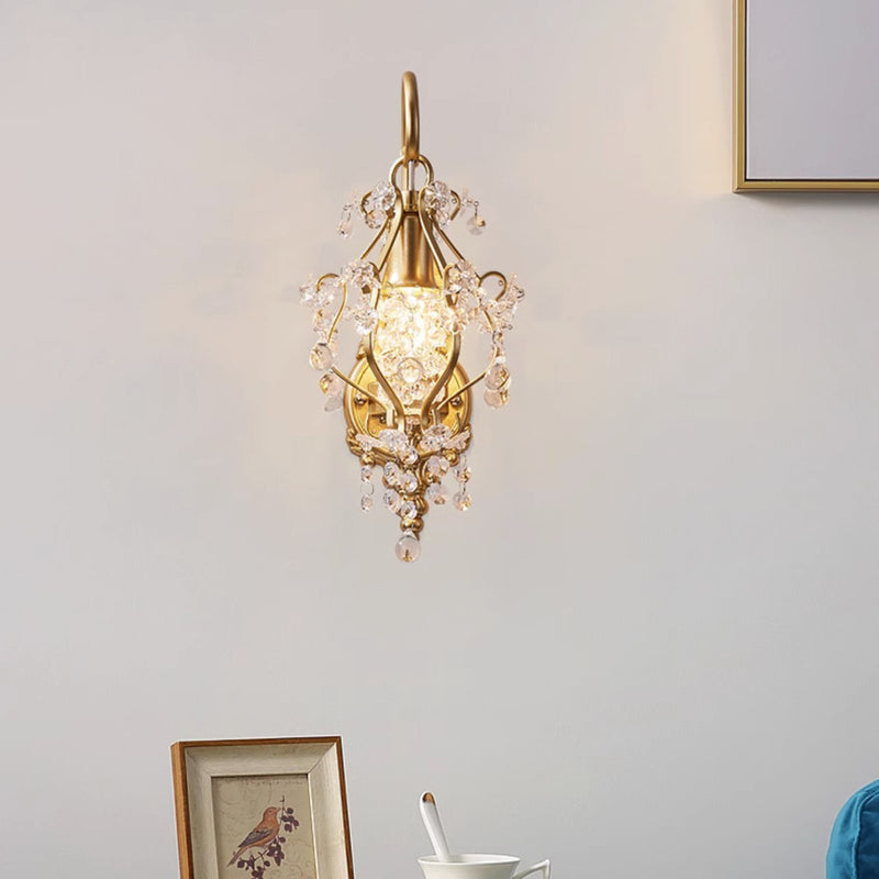 Traditional French Crystal & Iron Oval 1-Light Wall Sconce Lamp For Bedroom & Living Room