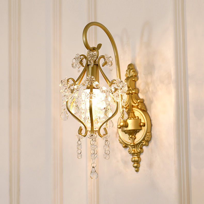Traditional French Crystal & Iron Oval 1-Light Wall Sconce Lamp For Bedroom & Living Room