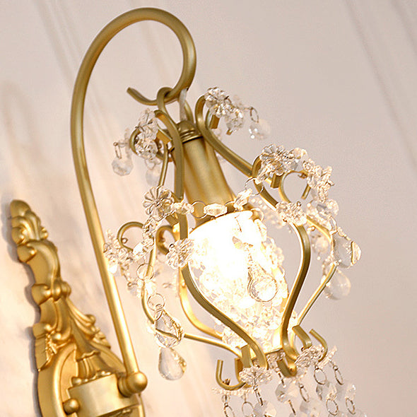 Traditional French Crystal & Iron Oval 1-Light Wall Sconce Lamp For Bedroom & Living Room