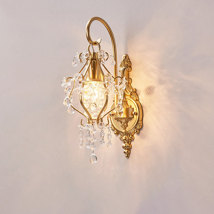 Traditional French Crystal & Iron Oval 1-Light Wall Sconce Lamp For Bedroom & Living Room