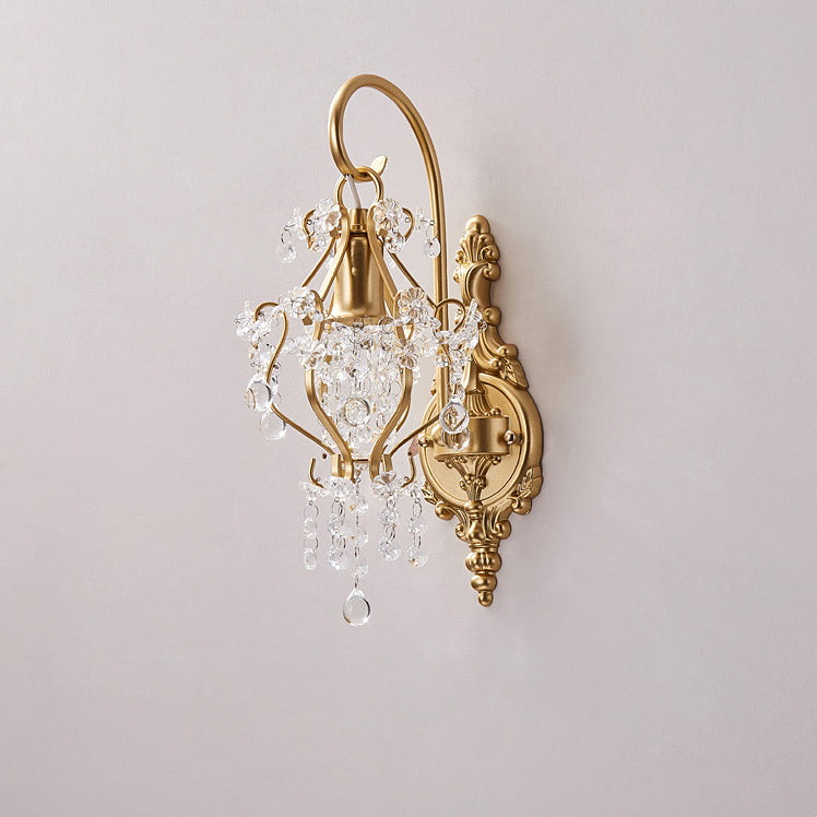 Traditional French Crystal & Iron Oval 1-Light Wall Sconce Lamp For Bedroom & Living Room
