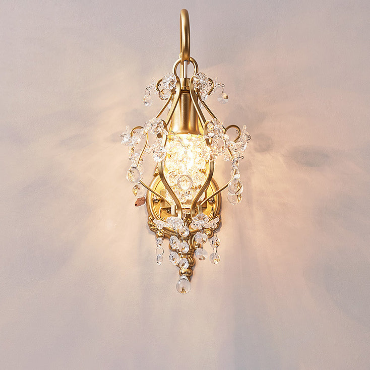 Traditional French Crystal & Iron Oval 1-Light Wall Sconce Lamp For Bedroom & Living Room