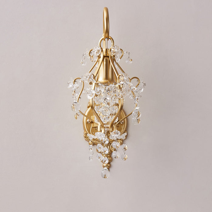 Traditional French Crystal & Iron Oval 1-Light Wall Sconce Lamp For Bedroom & Living Room