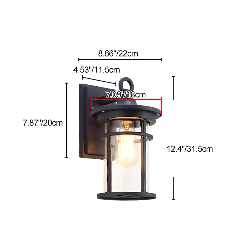 Traditionelle rustikale wasserdichte Wandleuchte aus Aluminiumguss & Glaszylinder mit 1 Licht für Außenbereich, Terrasse & Balkon 