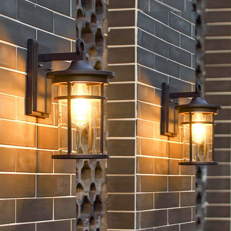 Traditionelle rustikale wasserdichte Wandleuchte aus Aluminiumguss & Glaszylinder mit 1 Licht für Außenbereich, Terrasse & Balkon 