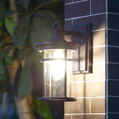 Traditionelle rustikale wasserdichte Wandleuchte aus Aluminiumguss & Glaszylinder mit 1 Licht für Außenbereich, Terrasse & Balkon 