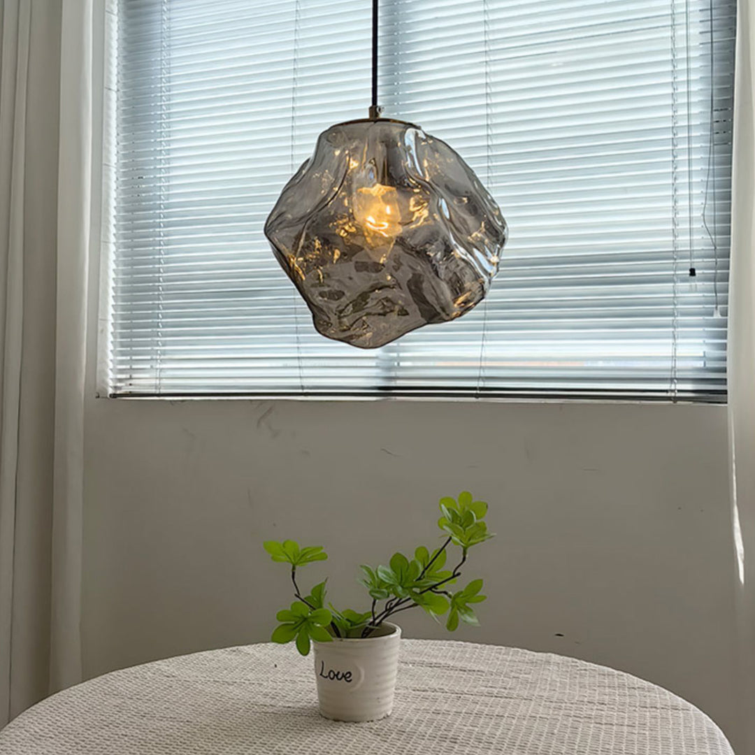 Traditionelles japanisches Glas &amp; Eisen Lava Eis Form Unregelmäßiger Runder 1-Licht Pendelleuchte für Schlafzimmer, Wohnzimmer &amp; Esszimmer 
